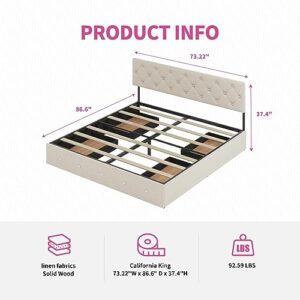 Mixoy Bed Frame with 4 Storage Drawers and Headboard,Cal King Size Upholstered Bed Frame with Curved Button Tufted,Rhombic Stitched,No Box Spring Needed/Easy Assembly/No Mattress(Cal King,Beige)