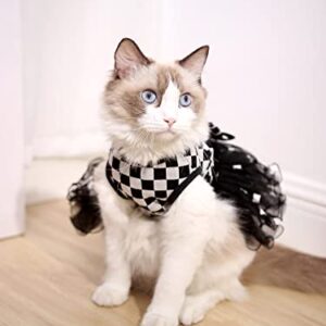 QWINEE Checkerboard Print Bow Decor Pet Dress Cat Dog Mesh Princess Dress Cute Puppy Dresses Pet Party Birthday Costume for Small Medium Large Girl Cats Dogs Kitten Black and White Medium