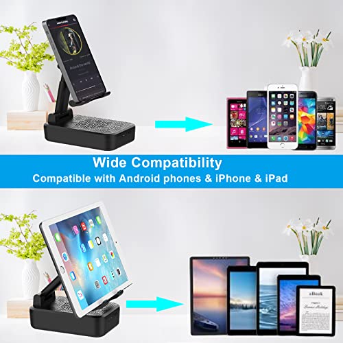 Fopudy Cell Phone Stand with Wireless Bluetooth Speaker - HD Surround Sound Bluetooth Speaker for Home Kitchen and Outdoors Compatible with Mobile Phone & Tablets, Gifts for Men Women