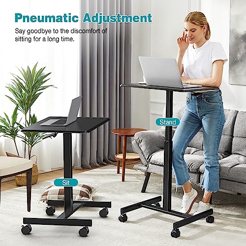 edx Small Standing Desk Mobile Standing Desk Adjustable Height, Mobile Portable Rolling Laptop Desk on Wheels Small Adjustable Desk for Home Office