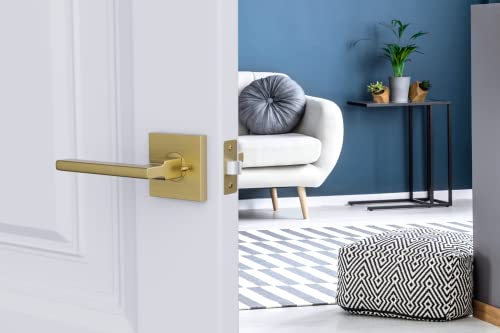 Avalon 0730 - Modern Gold/Satin Brass Door Handles Levers Hidden Screws Privacy/Passage in Brushed Gold/Satin Brass Finish