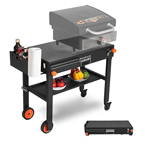 Portable Outdoor Grill Table, Folding Grill Cart Solid and Sturdy, Blackstone Griddle Stand Large Space, Blackstone Table with Paper Towel Holder, Grill Stand for Blackstone Griddle, Ninja Grill etc.