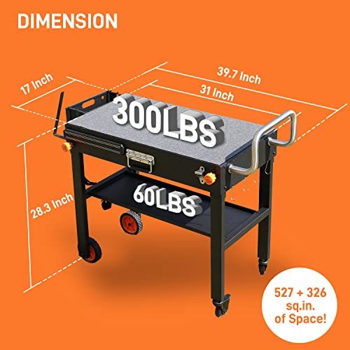 Portable Outdoor Grill Table, Folding Grill Cart Solid and Sturdy, Blackstone Griddle Stand Large Space, Blackstone Table with Paper Towel Holder, Grill Stand for Blackstone Griddle, Ninja Grill etc.