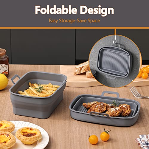 Vangerute Collapsible 2-Pack Air Fryer Silicone Liners for 8QT & 10QT NINJA Foodi Dual, Rectangular Air Fryer Silicone Pot, Reusable Silicone Air Fryer Basket for Air Fryer Accessories(Gray)