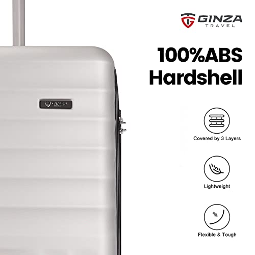 GinzaTravel Luggage Sets 3 Piece PC ABS Hardside Lightweight Suitcase with 4 Universal Wheels TSA Lock Carry On 20 25 29 InchGiant series-01 (Silver, 3-Piece Set(20"/25"/29"))