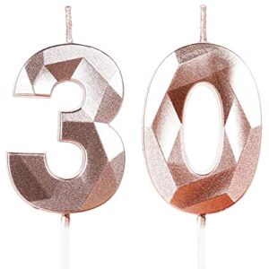 30th Birthday Candles,Number 30 Candles,Rose Gold Happy Birthday Candle for Cake,3D Design Cake Topper Decorations for Women Men Pet Birthday Party Wedding Anniversary Celebration Supplies