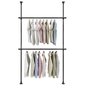 yeyebest clothes rack, 2 tier closet organizers and storage free standing closet ceiling link floor hanger for hanging clothes adjustable floor to ceiling for bedroom laundry room black