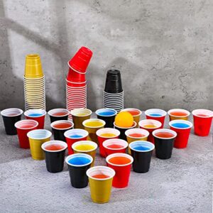 Pinkunn 600 Pcs 2 oz Plastic Shot Glasses Red Black Gold Shot Cups Disposable Plastic Cups Mini Party Cups Tasting Sample Cups for BBQ Picnic Camping Wedding Birthday Christmas Drinking Serving Snack