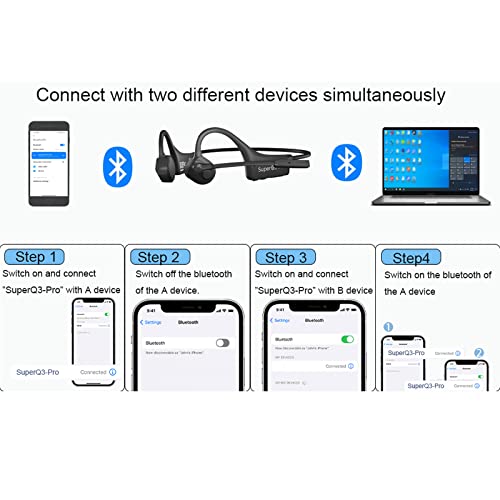 YouthWhisper Bone Conduction Headphones with Mic, Open Ear Headset with Boom Mic, Bluetooth Headphones with Mic Noise Canceling for Home Office, Driving, Traveling, Workouts, Gaming-Black