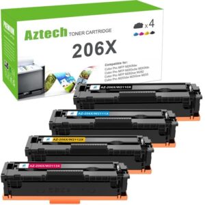 206x 206a toner cartridges 4 pack high yield compatible replacement for hp 206x w2110x 206a w2110a color laserjet pro mfp m283fdw m283cdw m283 pro m255dw printer ink (black cyan yellow magenta)