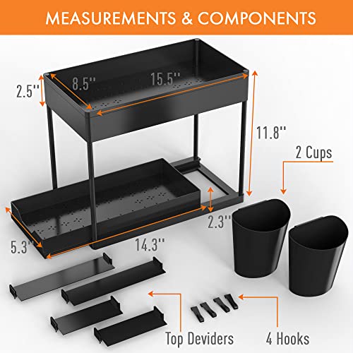 SOLIUM STAR Under sink organizer 2 Pack - Bathroom storage - Kitchen sink organizer - Bathroom cabinet organizer - Under sink organizers and storage - Bathroom sink organizer - Under sink storage