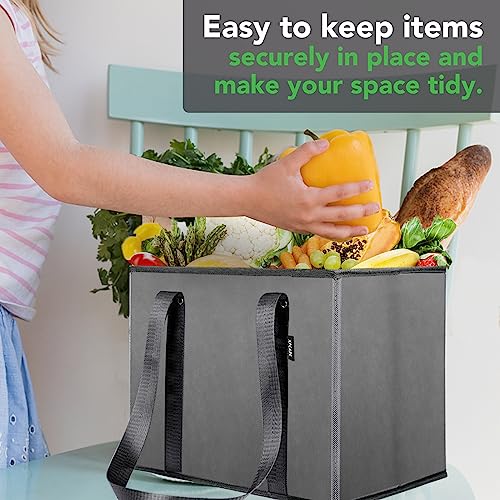 XPCARE 6Pack Reusable Grocery Bags - Heavy Duty Reusable Shopping Bags with Box Shape to Stand Up, Stay Open, Fold Flat - Foldable Grocery Tote Bag with Long Handles & Reinforced Bottom Grey