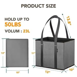 XPCARE 6Pack Reusable Grocery Bags - Heavy Duty Reusable Shopping Bags with Box Shape to Stand Up, Stay Open, Fold Flat - Foldable Grocery Tote Bag with Long Handles & Reinforced Bottom Grey