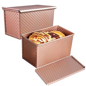 egen bread pan loaf pan for baking with lid, non-stick carbon steel baking bread toast mold loaf baking pan set (golden-2pcs)