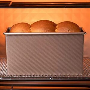 EGEN Bread Pan Loaf Pan for Baking with Lid, Non-Stick Carbon Steel Baking Bread Toast Mold Loaf Baking Pan Set (Golden-2Pcs)