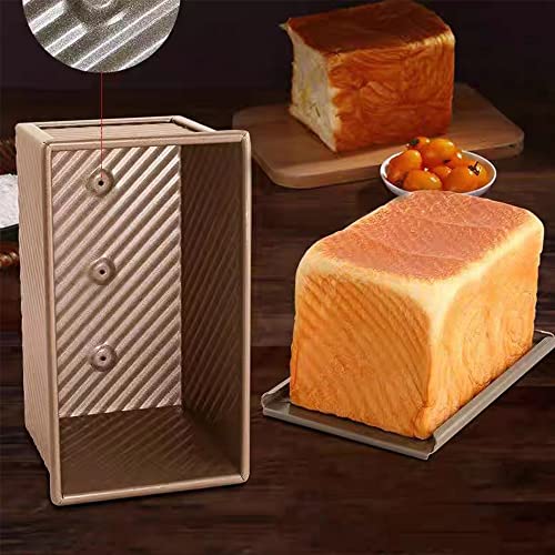 EGEN Bread Pan Loaf Pan for Baking with Lid, Non-Stick Carbon Steel Baking Bread Toast Mold Loaf Baking Pan Set (Golden-2Pcs)