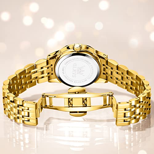 OLEVS Womens Watch Fashion Dress Diamond Female Watches for Ladies Analog Quartz Stainless Steel Waterproof Luminous Day Date Gold Two Tone Wristwatch