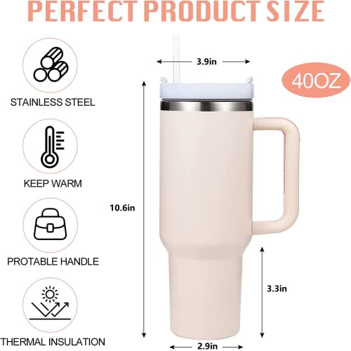 Bileeko 40 oz Tumbler with Handle and Straw Lid, Reusable Insulated Stainless Steel Water Bottle Coffee Mug Travel Cup, Dishwasher Safe, Maintains Cold, Heat and Ice for Hours(Rose Quartz)