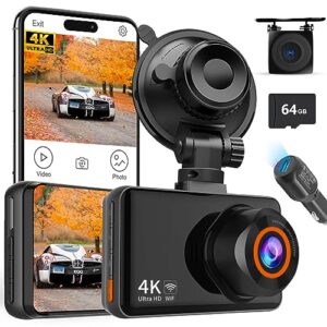 4k/2.5k wifi dash cam front and rear with 64gb sd card,kqq 3.5" small dash camera for cars dual dashcamera para carro driving recorder,60hz,app control,wdr nightvision,wideangle,park monitor,g-sensor