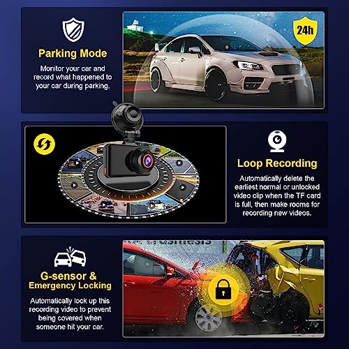 4K/2.5K WiFi Dash Cam Front and Rear with 64GB Sd Card,KQQ 3.5" Small Dash Camera for Cars Dual DashCamera para Carro Driving Recorder,60HZ,App Control,WDR NightVision,WideAngle,Park Monitor,G-Sensor