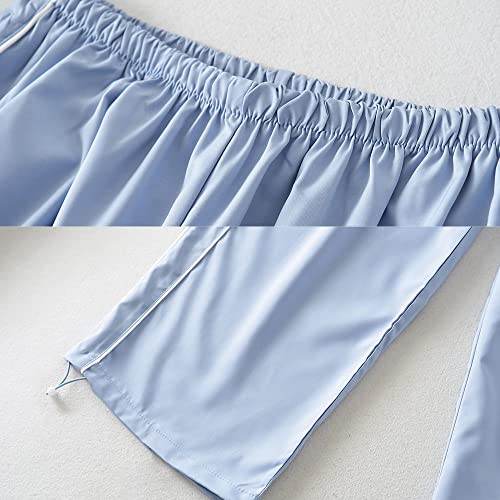 Xeyine Women's Y2K Baggy Wide Leg Parachute Pants Street Sports Style Cargo Workwear (Blue-L)