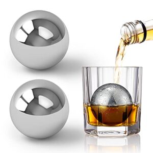 beztn whiskey stones metal ice cube, reusable stainless steel silver balls 2.2", gifts for men dad husband boyfriend, cool retirement gifts with box packages