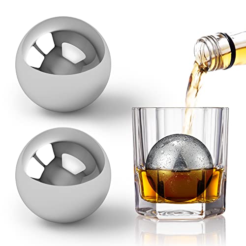 BEZTN Whiskey Stones Metal Ice Cube, Reusable Stainless Steel Silver Balls 2.2", Gifts for Men Dad Husband Boyfriend, Cool Retirement Gifts with Box Packages