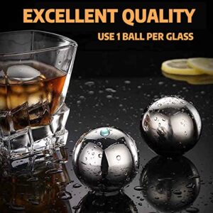 BEZTN Whiskey Stones Metal Ice Cube, Reusable Stainless Steel Silver Balls 2.2", Gifts for Men Dad Husband Boyfriend, Cool Retirement Gifts with Box Packages