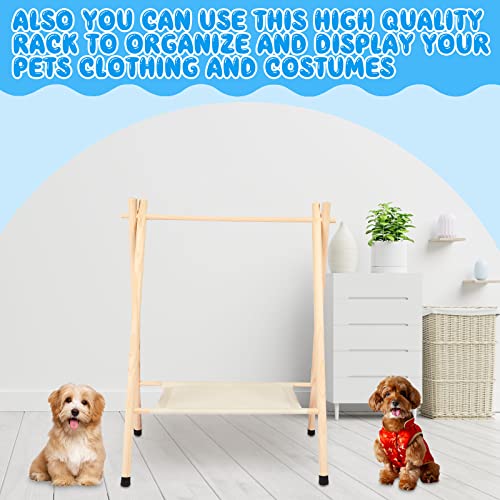 Queekay Kids Clothing Rack Kids Garment Rack for Pets Dolls Baby Dress up Storage Wooden Clothes Organizer with Storage Shelf Hanger Rack（Beige, Large）