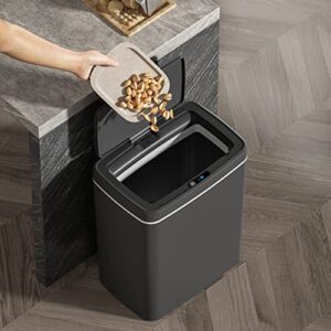 Sooyee Bathroom Trash Can with Lid, 4.2 Gallon Slim Smart Trash Can, Small Plastic Trash Bin, 16 L Narrow Plastic Trash Can Waste Basket for Bedroom, Bathroom, Kitchen, Office,Black