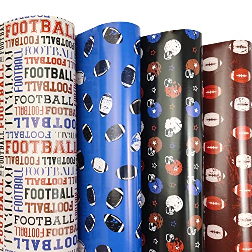 FIEHALA Football Wrapping Paper Sheets - Birthday Wrapping Paper For Boys Men - 12 Sheets Football Wrapping paper for Sport Lover - Pre cut & Folded Flat Design (20 inch × 28 inch per sheet)