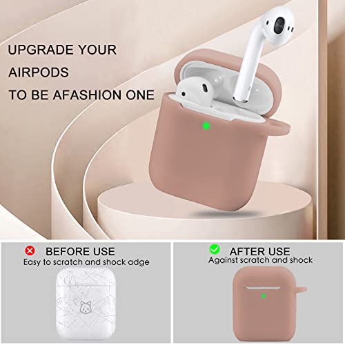 OLEBAND Airpod Case with Cute Bling Keychain,iPods Silione Protective and Anti-Slip Cover for Apple Air pod 2 Case,LED Visible,for Women and Girls,Milk Tea