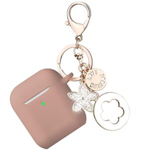 OLEBAND Airpod Case with Cute Bling Keychain,iPods Silione Protective and Anti-Slip Cover for Apple Air pod 2 Case,LED Visible,for Women and Girls,Milk Tea