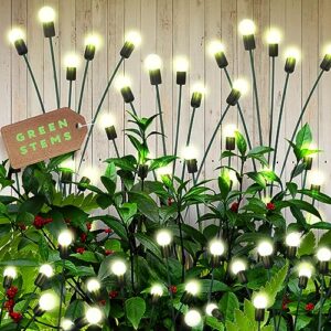 24 leds firefly garden lights solar outdoor with green stems - 3 pack solar garden lights for yard - starburst solar outdoor lights - solar swaying light for yard patio decoration