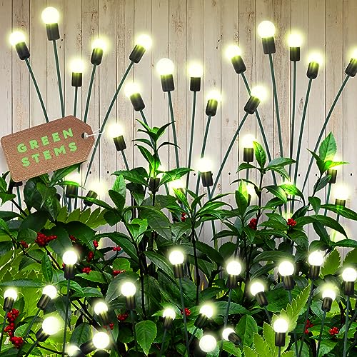 24 LEDs Firefly Garden Lights Solar Outdoor with Green Stems - 3 Pack Solar Garden Lights for Yard - Starburst Solar Outdoor Lights - Solar Swaying Light for Yard Patio Decoration