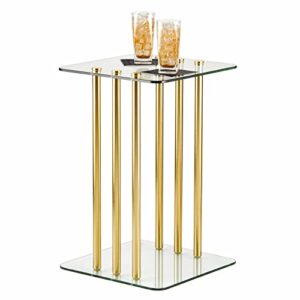 mdesign square glass top side table - modern decorative accent end metal nightstand furniture for bedroom, living room, home office, dorm room - 25" tall - milan collection - clear/brass