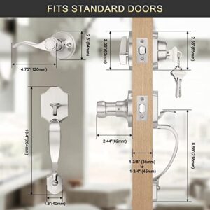 Tinewa 1 Pack Single Cylinder Deadbolt HandleSet with Lever Inside, Front Entrance Door Handle, Reversible Door Handle Set Satin Nickel Finish