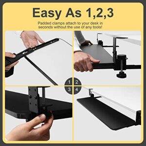 Kanrichu 36'' Extra Large Keyboard Tray, No Screw Long Adjustable Height Under Desk Pull Out Keyboard Drawer with C Clamp (Black)