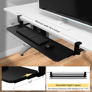 Kanrichu 36'' Extra Large Keyboard Tray, No Screw Long Adjustable Height Under Desk Pull Out Keyboard Drawer with C Clamp (Black)