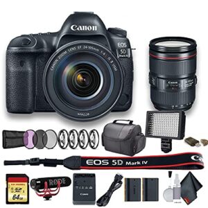 canon eos 5d mark iv dslr camera with 24-105mm f/4l ii lens (international model) (1483c010) w/bag, extra battery, led light, mic, filters and more(renewed)