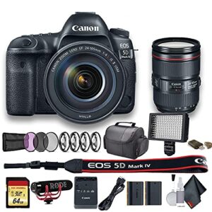 Canon EOS 5D Mark IV DSLR Camera with 24-105mm f/4L II Lens (International Model) (1483C010) W/Bag, Extra Battery, LED Light, Mic, Filters and More(Renewed)