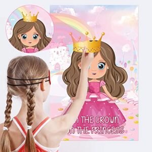 Pin The Crown on The Princess Party Games for Kids Girls Princess Birthday Party Supplies Pin The Tail Game Princess Tea Party Decorations, Large Princess Poster with 24 Crown Stickers