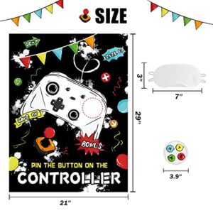 Gamer Video Game Birthday Games - Pin The Button On The Controller Party Game for Boys Kids Gaming Party Decorations Supplies 21’’ X 28’’ Poster with 24 Button Stickers Board Game on Party Favors