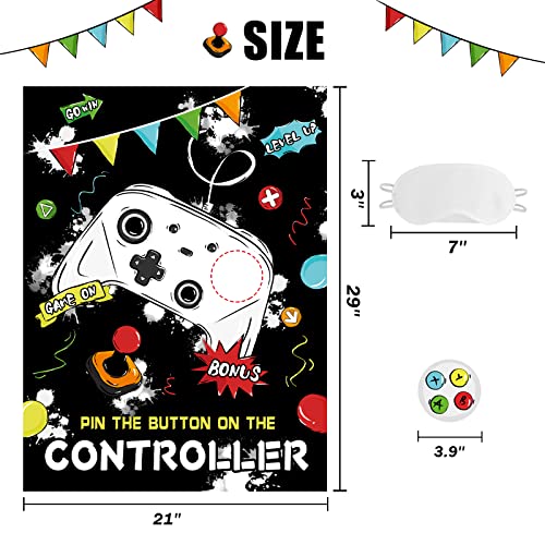 Gamer Video Game Birthday Games - Pin The Button On The Controller Party Game for Boys Kids Gaming Party Decorations Supplies 21’’ X 28’’ Poster with 24 Button Stickers Board Game on Party Favors