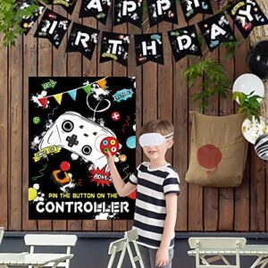 Gamer Video Game Birthday Games - Pin The Button On The Controller Party Game for Boys Kids Gaming Party Decorations Supplies 21’’ X 28’’ Poster with 24 Button Stickers Board Game on Party Favors