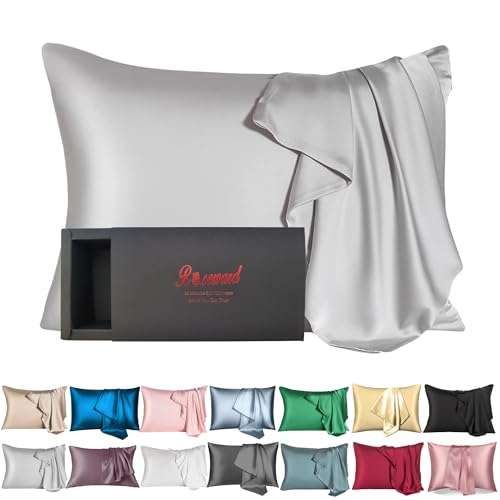 Pure Silk Pillowcase for Hair and Skin Made in USA, 22 Momme Zippered Silk Pillow Cases Standard Size, 6A Grade Organic Silk, Hypoallergenic, Anti Acne (Standard, Grey)