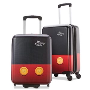 american tourister x disney roll aboard hardside carry-on and underseat luggage set with spinner wheels and organizing pockets, mickey mouse (2 pack)