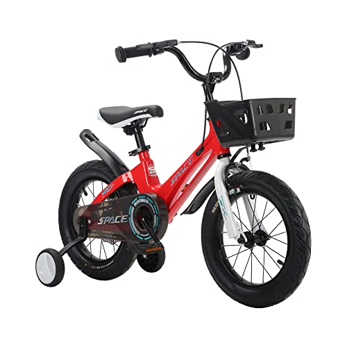 spacebaby Kids Bike 14 16 18 Inch Kids Bicycle for Boys Girl Ages 3-9 Years Old, Mg Alloys Bike with Training Wheels & Basket, bicicletas para niños