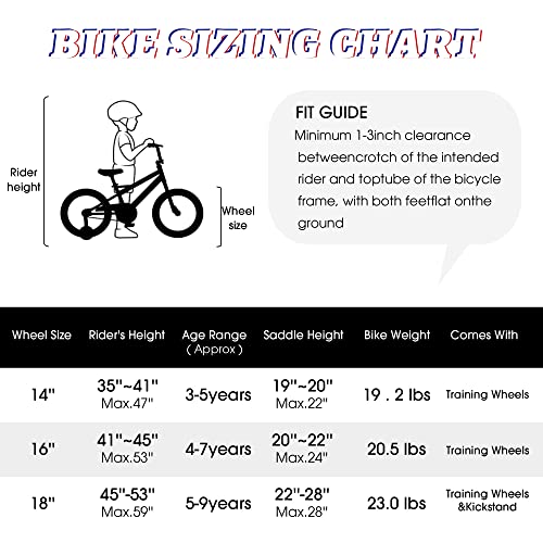 spacebaby Kids Bike 14 16 18 Inch Kids Bicycle for Boys Girl Ages 3-9 Years Old, Mg Alloys Bike with Training Wheels & Basket, bicicletas para niños