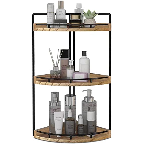 Dorhors 3-Tier Corner Bathroom Organizer Countertop for Storage,Counter Tray and Vanity Organizer,Wood Counter Organizer for Kitchen,Bathroom,Dresser (Rustic Brown)